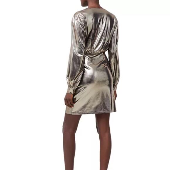 FRENCH CONNECTION Ronja Liquid Metallic Dress Silver Women’s Sz 2 - Picture 5 of 9